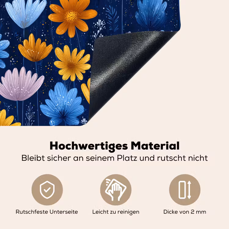 Bloemen - Patroon - Blauw - Contrast Inductie beschemer met haakjes klein -ky-onderkant-de