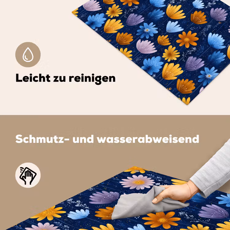 Bloemen - Patroon - Blauw - Contrast Inductie beschemer met haakjes klein -ky-schoon-de