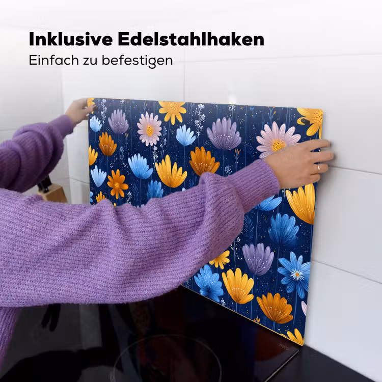 Bloemen - Patroon - Blauw - Contrast Inductie beschemer met haakjes klein -ky-ophangen-de