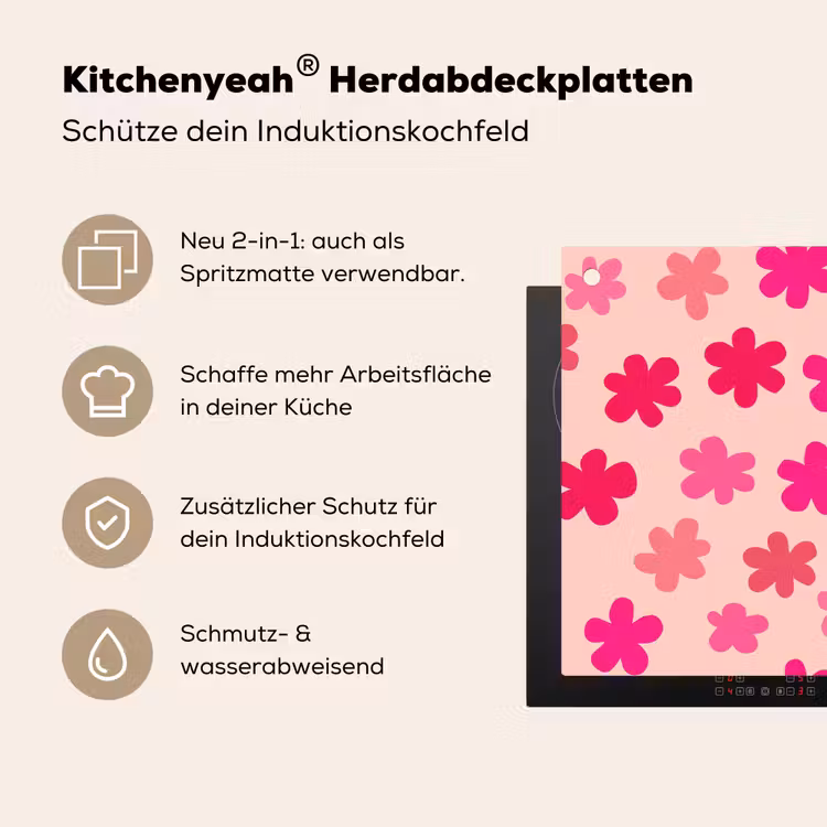 Bloemen - Patroon - Roze Inductie beschemer met haakjes klein -ky-usp-de