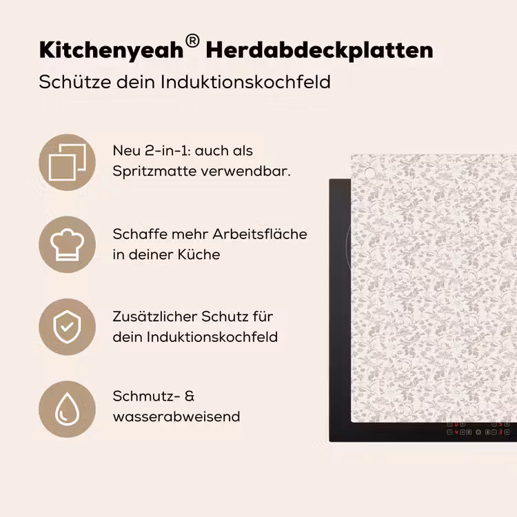 Bloemen - Patroon - Taupe Inductie beschemer met haakjes klein 777 -ky-usp-de