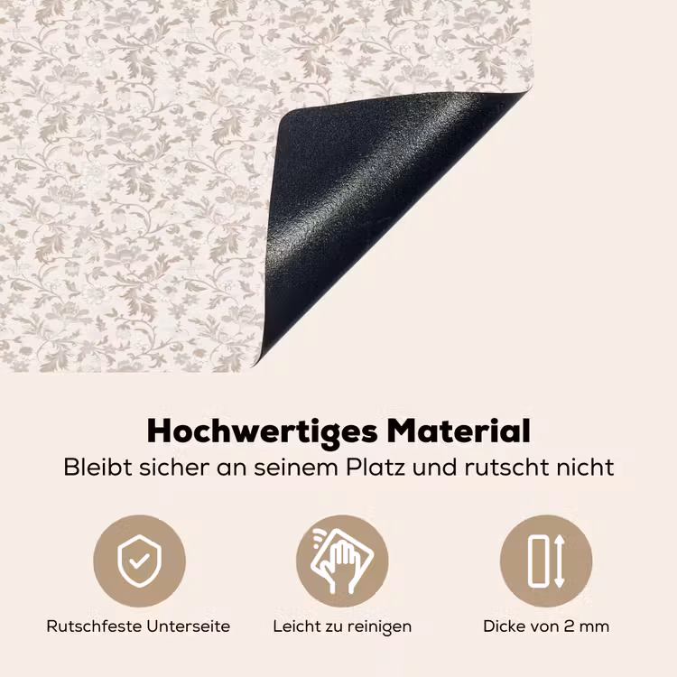 Bloemen - Patroon - Taupe Inductie beschemer met haakjes klein 777 -ky-onderkant-de