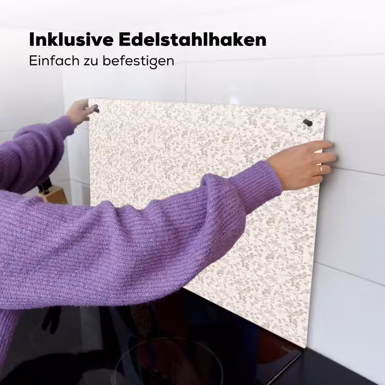 Bloemen - Patroon - Taupe Inductie beschemer met haakjes klein 777 -ky-ophangen-de