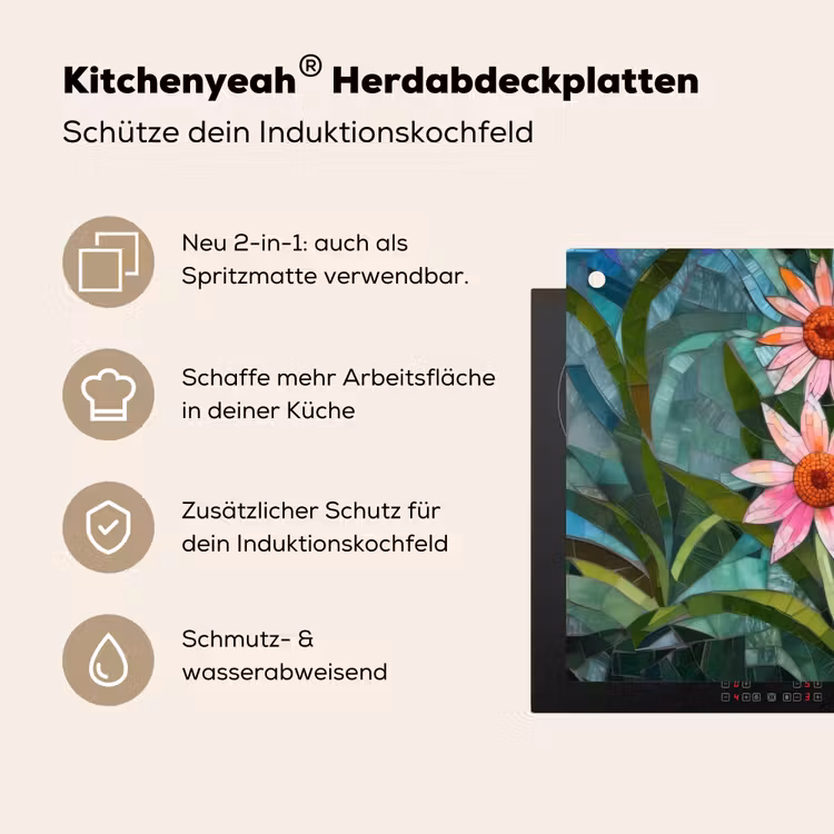 Bloemen - Roze - Glasmozaïek Inductie beschemer met haakjes klein -ky-usp-de