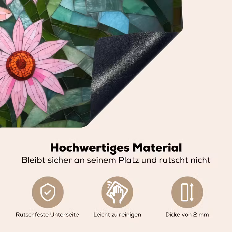 Bloemen - Roze - Glasmozaïek Inductie beschemer met haakjes klein -ky-onderkant-de