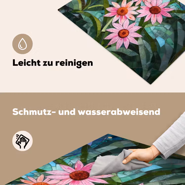 Bloemen - Roze - Glasmozaïek Inductie beschemer met haakjes klein -ky-schoon-de
