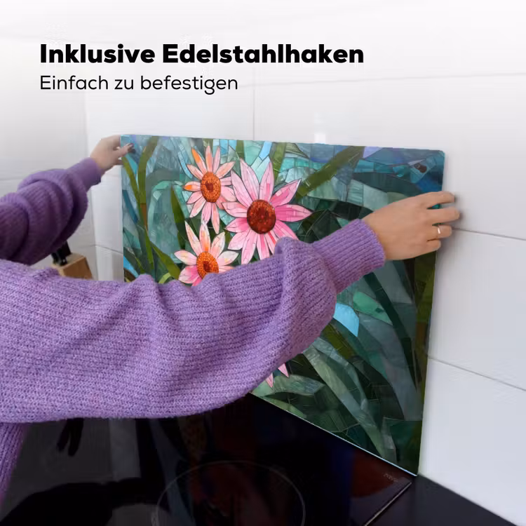 Bloemen - Roze - Glasmozaïek Inductie beschemer met haakjes klein -ky-ophangen-de