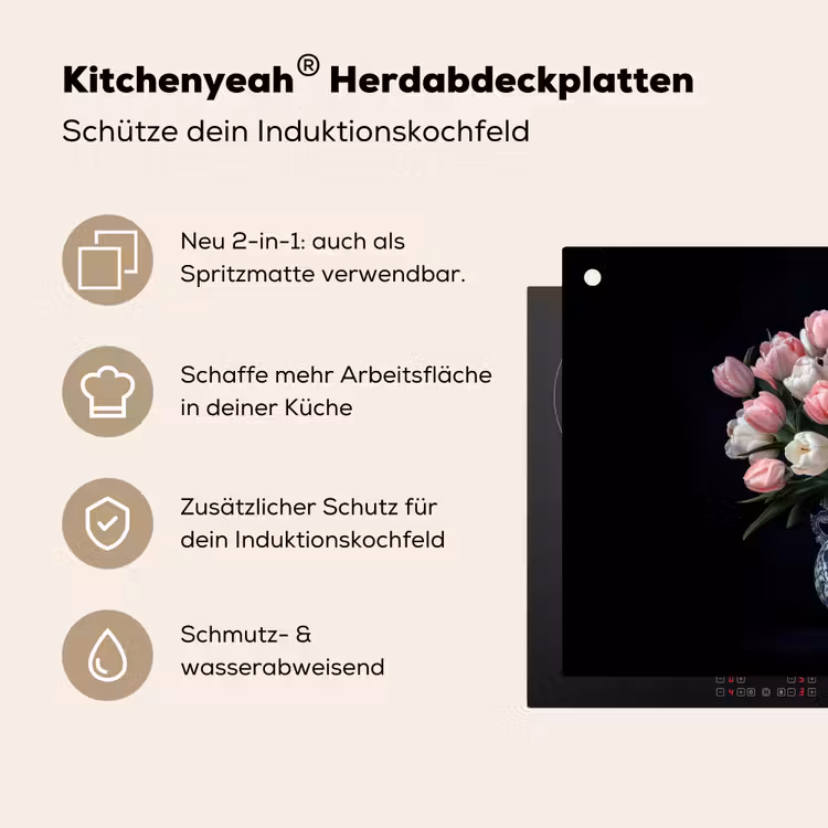 Bloemen - Roze - Tulpen - Vaas Inductie beschemer met haakjes klein -ky-usp-de