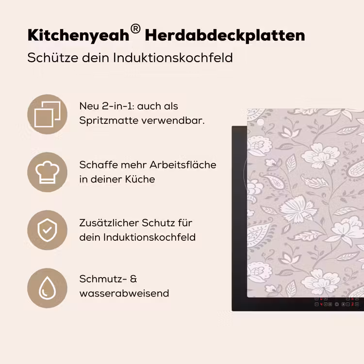 Bloemen - Getekend - Lavendel Inductie beschemer met haakjes klein 777 -ky-usp-de