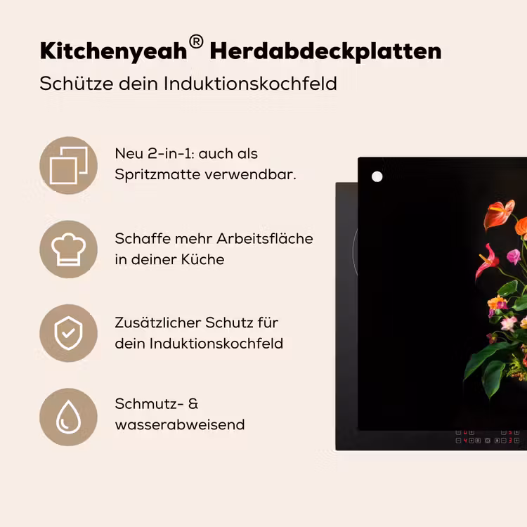 Bloemen - Vaas - Kleurrijk Inductie beschemer met haakjes klein -ky-usp-de