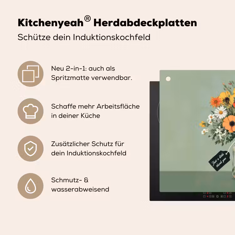 Bloemen - Vaas - Kaartje Inductie beschemer met haakjes klein -ky-usp-de