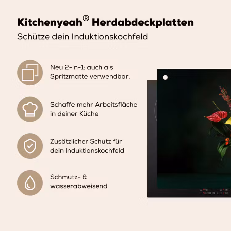 Bloemen - Vaas - Zwart Inductie beschemer met haakjes klein -ky-usp-de