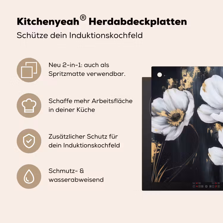 Bloemen - Wit - Abstract Inductie beschemer met haakjes klein -ky-usp-de