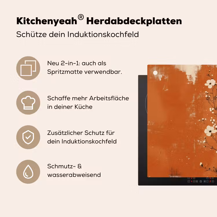 Bloemen - Wit - Subtiel - Roestkleur Inductie beschemer met haakjes klein -ky-usp-de