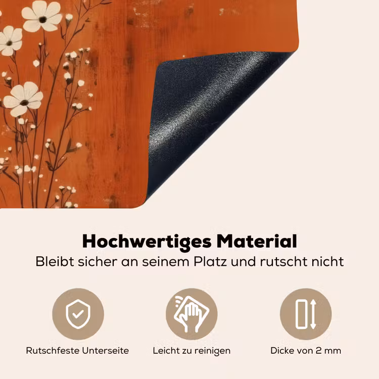 Bloemen - Wit - Subtiel - Roestkleur Inductie beschemer met haakjes klein -ky-onderkant-de