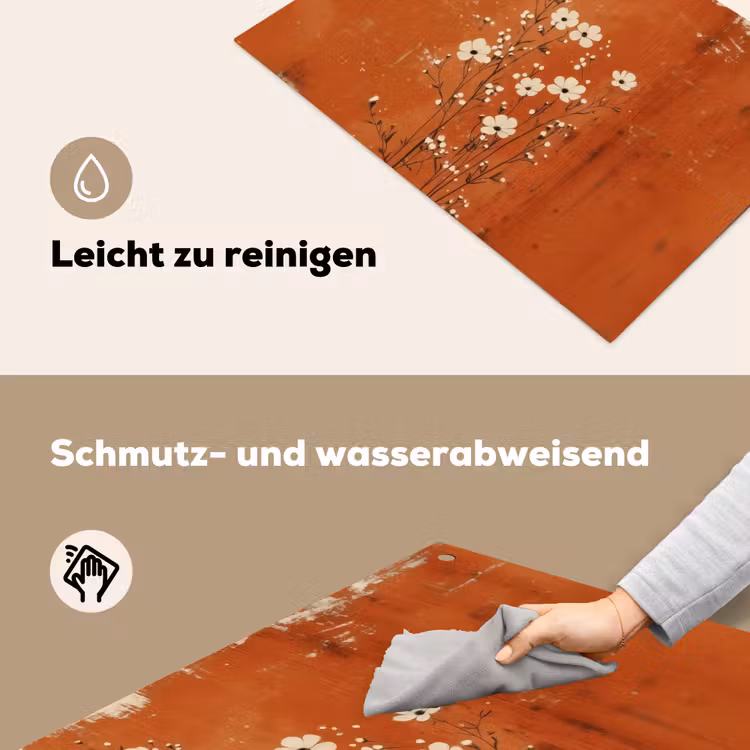 Bloemen - Wit - Subtiel - Roestkleur Inductie beschemer met haakjes klein -ky-schoon-de