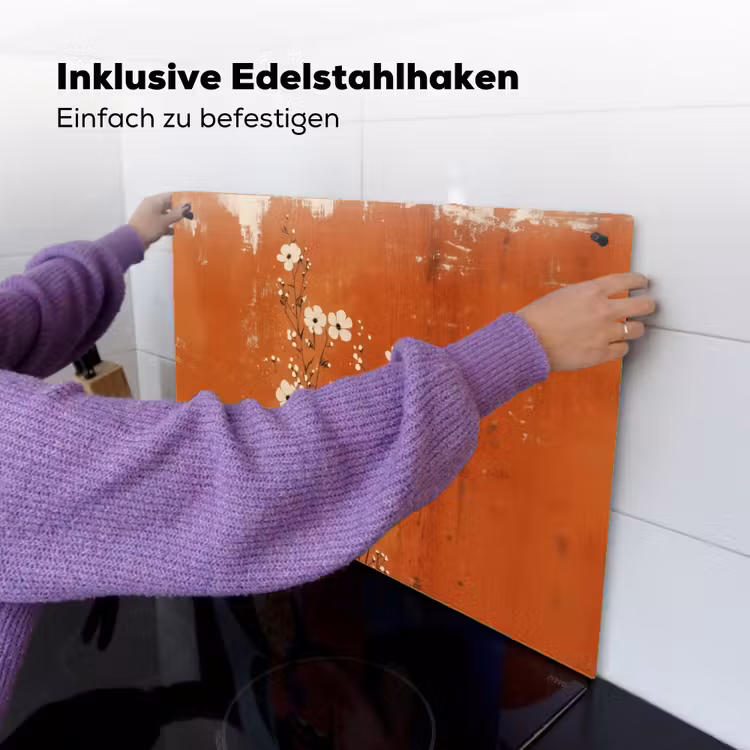 Bloemen - Wit - Subtiel - Roestkleur Inductie beschemer met haakjes klein -ky-ophangen-de