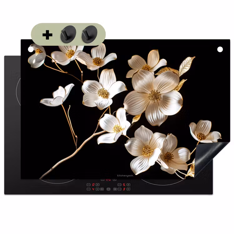 Bloemen - Wit - Goud Inductie beschemer met haakjes klein -3d