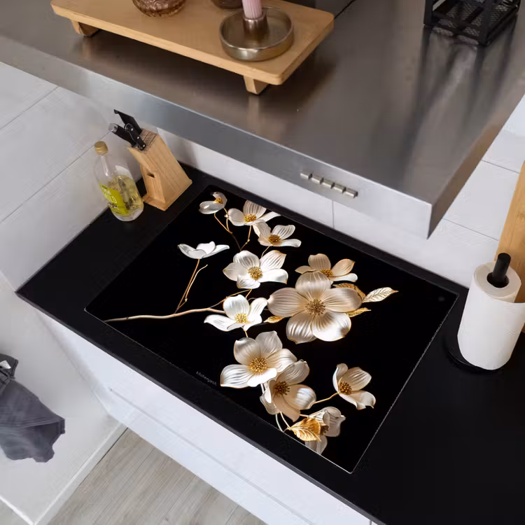 Bloemen - Wit - Goud Inductie beschemer met haakjes klein -sfeer1