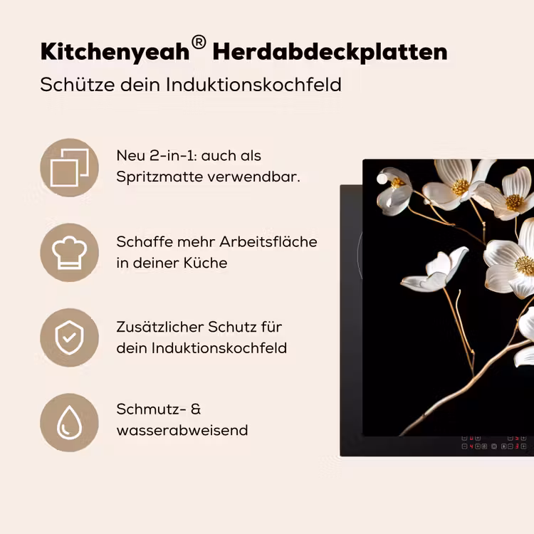 Bloemen - Wit - Goud Inductie beschemer met haakjes klein -ky-usp-de