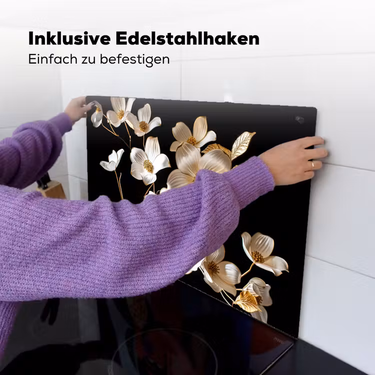 Bloemen - Wit - Goud Inductie beschemer met haakjes klein -ky-ophangen-de