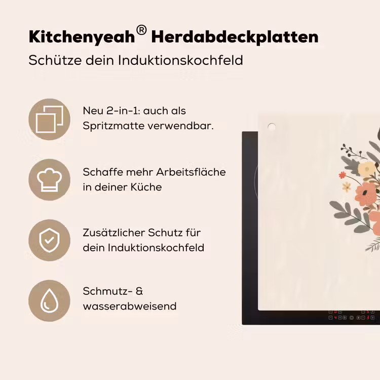 Bloemen - Quote - Beige - Lint Inductie beschemer met haakjes klein -ky-usp-de