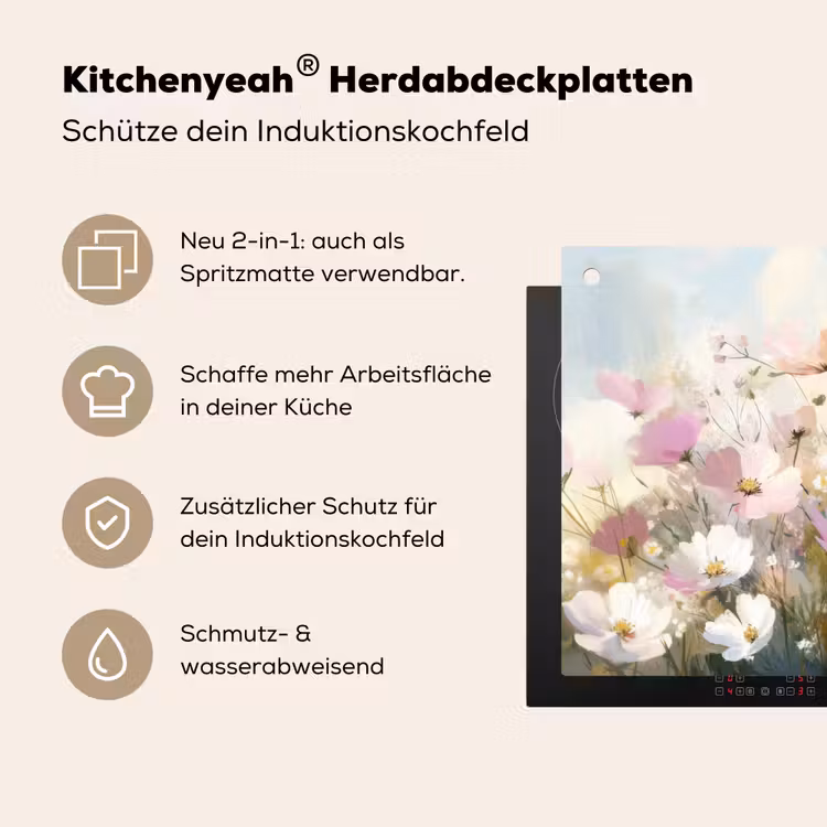 Bloemenveld - Lichte tinten - Geschilderd Inductie beschemer met haakjes klein -ky-usp-de