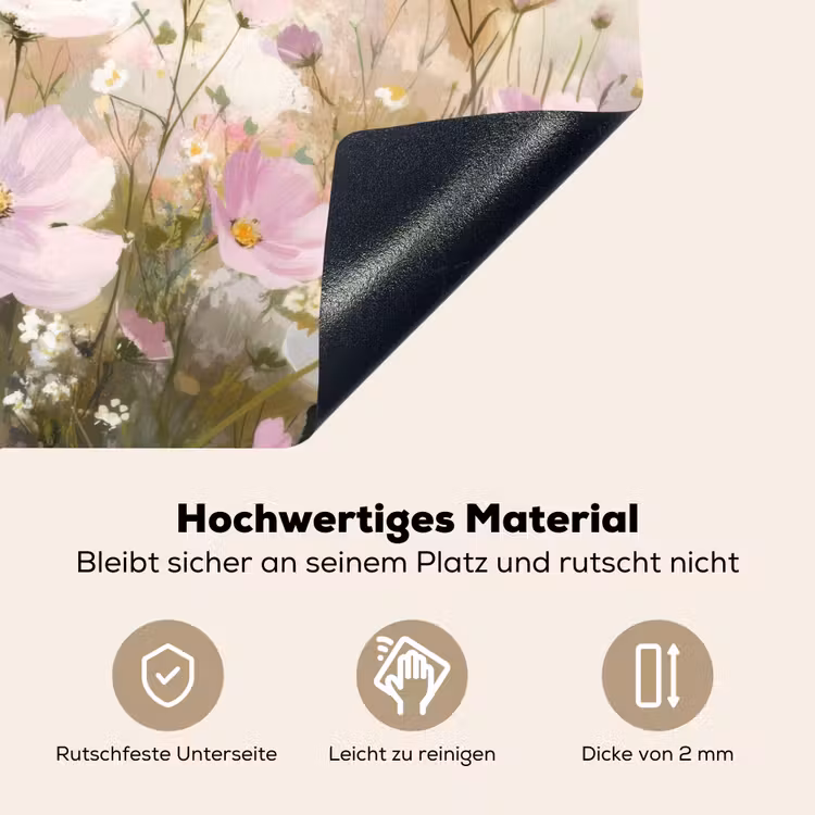 Bloemenveld - Lichte tinten - Geschilderd Inductie beschemer met haakjes klein -ky-onderkant-de