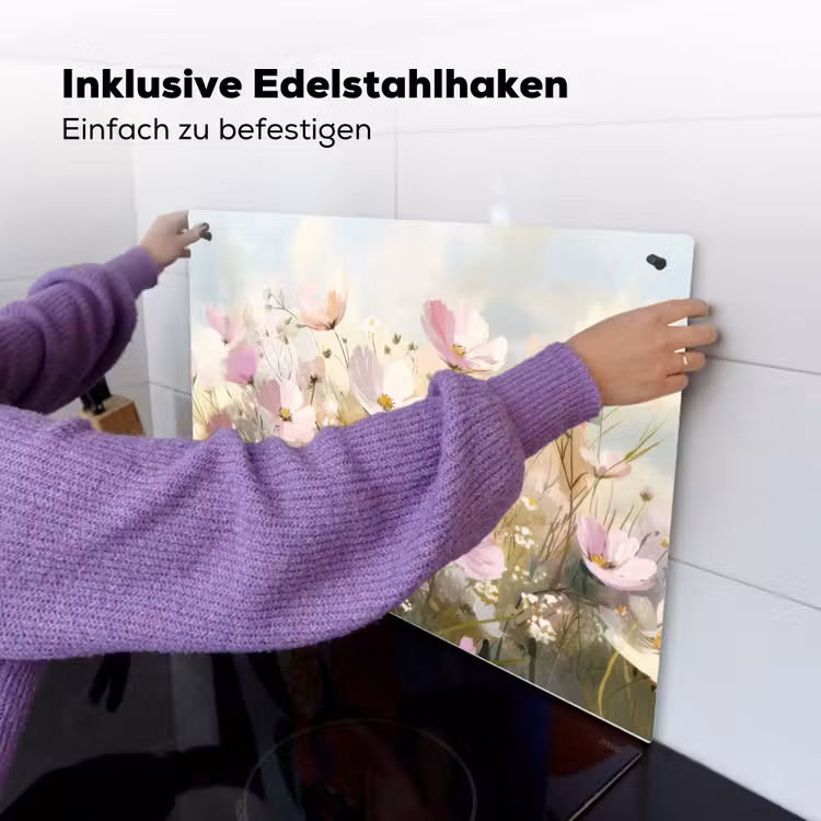 Bloemenveld - Lichte tinten - Geschilderd Inductie beschemer met haakjes klein -ky-ophangen-de