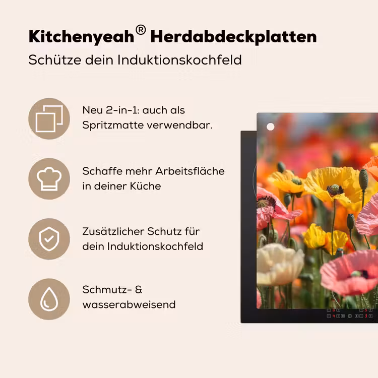 Bloemenveld - Klaprozen - Kleurrijk Inductie beschemer met haakjes klein -ky-usp-de