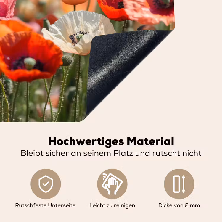 Bloemenveld - Klaprozen - Kleurrijk Inductie beschemer met haakjes klein -ky-onderkant-de