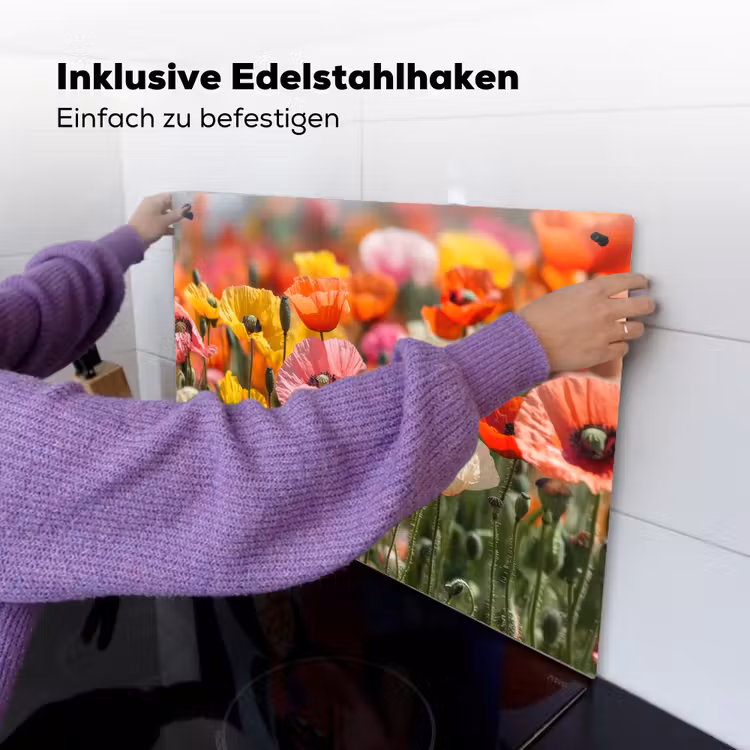 Bloemenveld - Klaprozen - Kleurrijk Inductie beschemer met haakjes klein -ky-ophangen-de