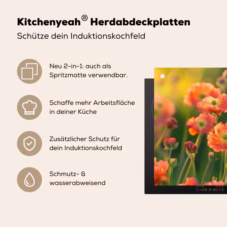 Bloemenveld - Zonnestralen - Oranje Inductie beschemer met haakjes klein -ky-usp-de