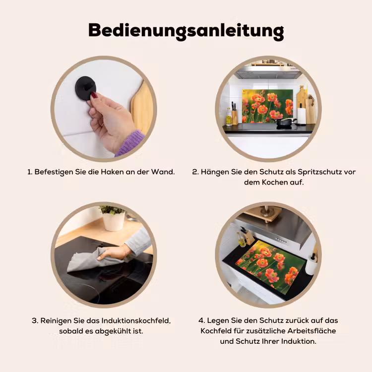 Bloemenveld - Zonnestralen - Oranje Inductie beschemer met haakjes klein -ky-gebruik-de