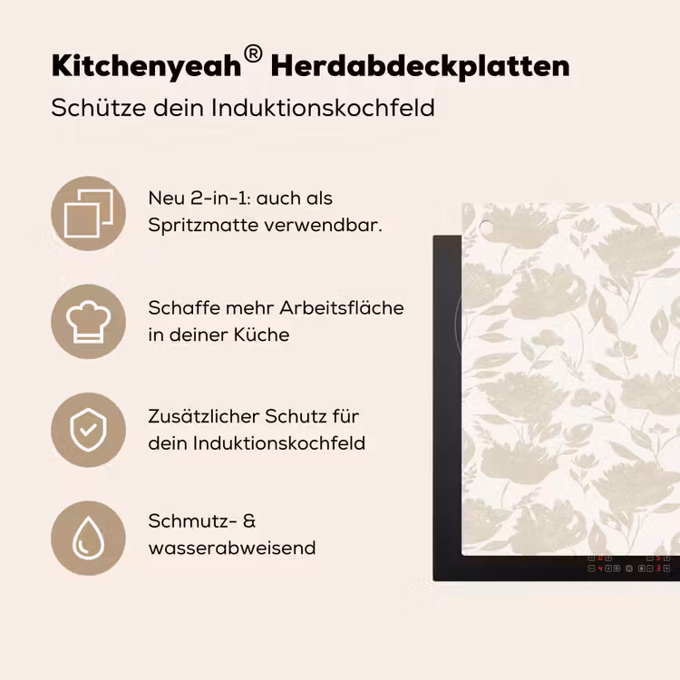 Bloemenpatroon - Silhouet - Wit Inductie beschemer met haakjes klein 777 -ky-usp-de