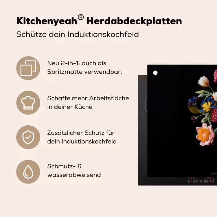 Boeket - Romantisch - Kleurrijk Inductie beschemer met haakjes klein -ky-usp-de