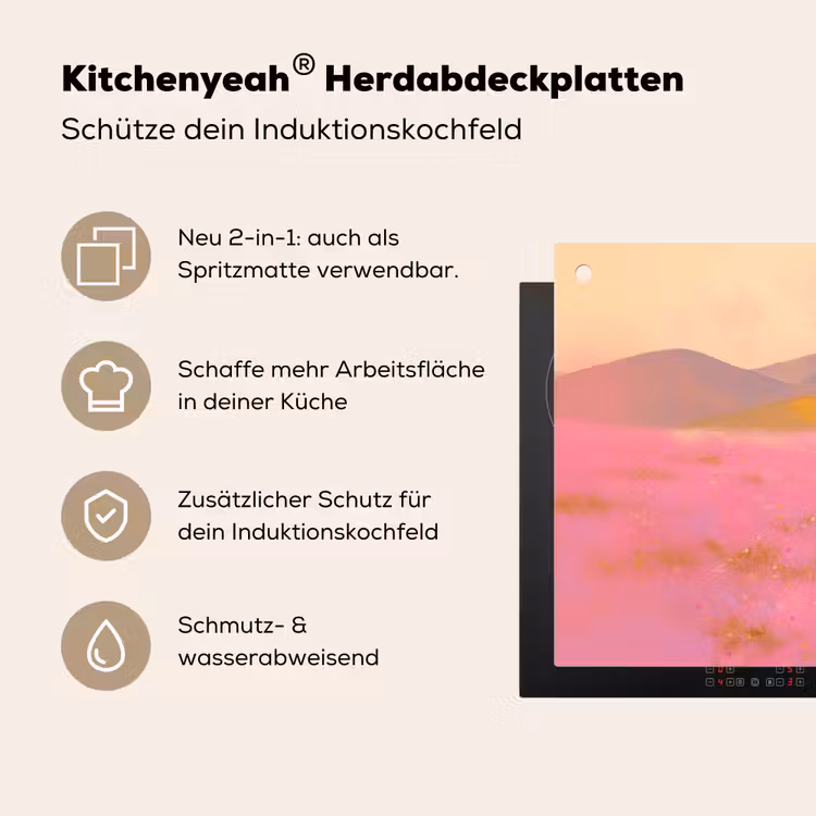 Bloemenweide - Heuvels - Silhouet - Roze Inductie beschemer met haakjes klein -ky-usp-de