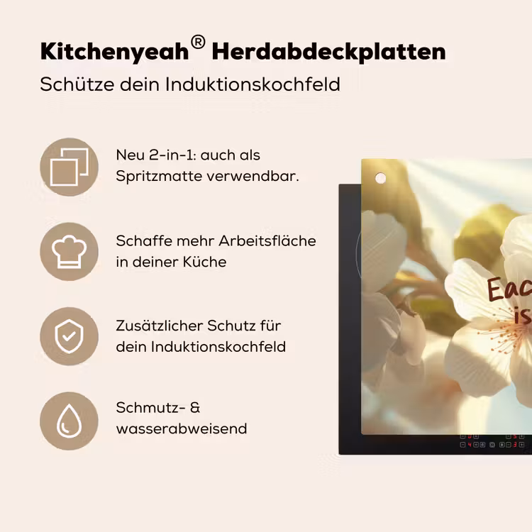 Bloesems - Zonlicht - Quote - Wit Inductie beschemer met haakjes klein -ky-usp-de