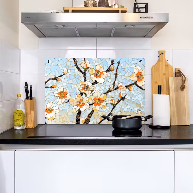 Bloesems - Wit - Mozaïek - Tak Inductie beschemer met haakjes klein -sfeer2