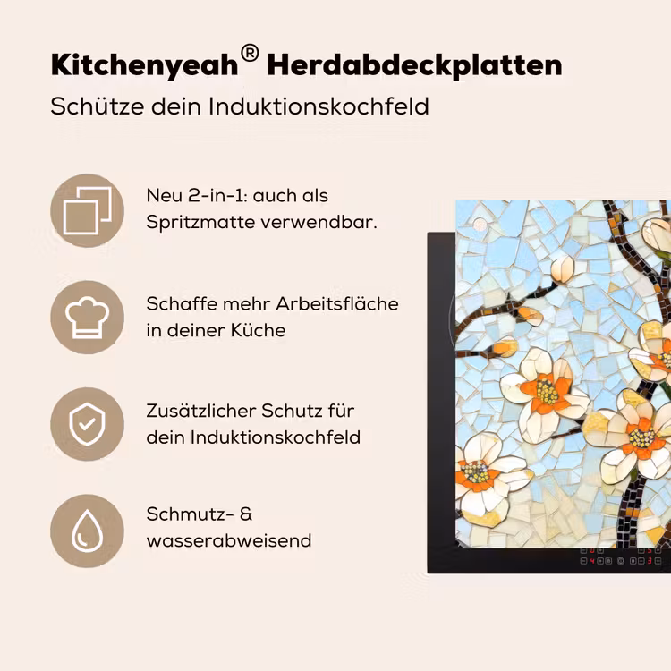 Bloesems - Wit - Mozaïek - Tak Inductie beschemer met haakjes klein -ky-usp-de