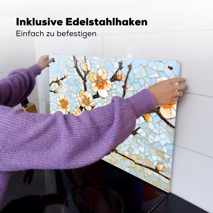 Bloesems - Wit - Mozaïek - Tak Inductie beschemer met haakjes klein -ky-ophangen-de