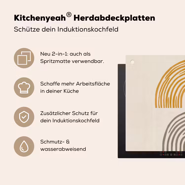 Bogen - Lijnen - Oranje - Minimalistisch Inductie beschemer met haakjes klein -ky-usp-de