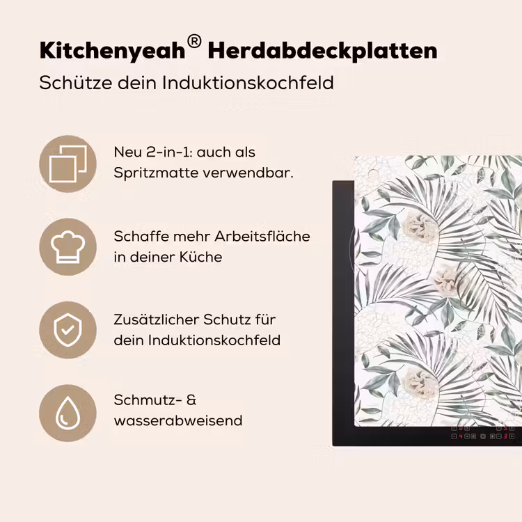 Boho - Jungle - Bloemen - Bladeren Inductie beschemer met haakjes klein -ky-usp-de