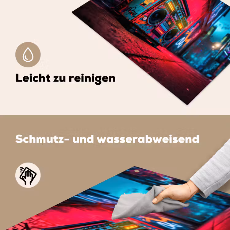 Boombox - Rood - Graffiti - Neon Inductie beschemer met haakjes klein -ky-schoon-de