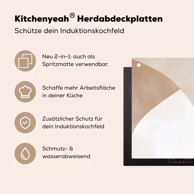 Bruin - Japandi - Abstract Inductie beschemer met haakjes klein -ky-usp-de