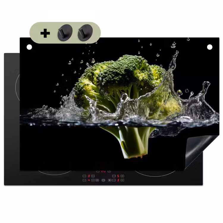 Broccoli - Groen - Water - Zwart Inductie beschemer met haakjes klein -3d