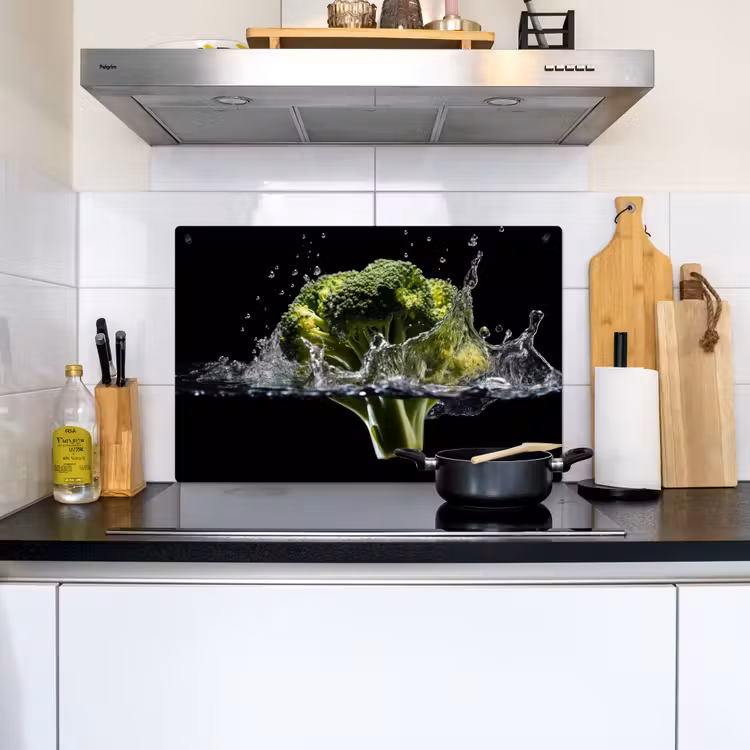 Broccoli - Groen - Water - Zwart Inductie beschemer met haakjes klein -sfeer2