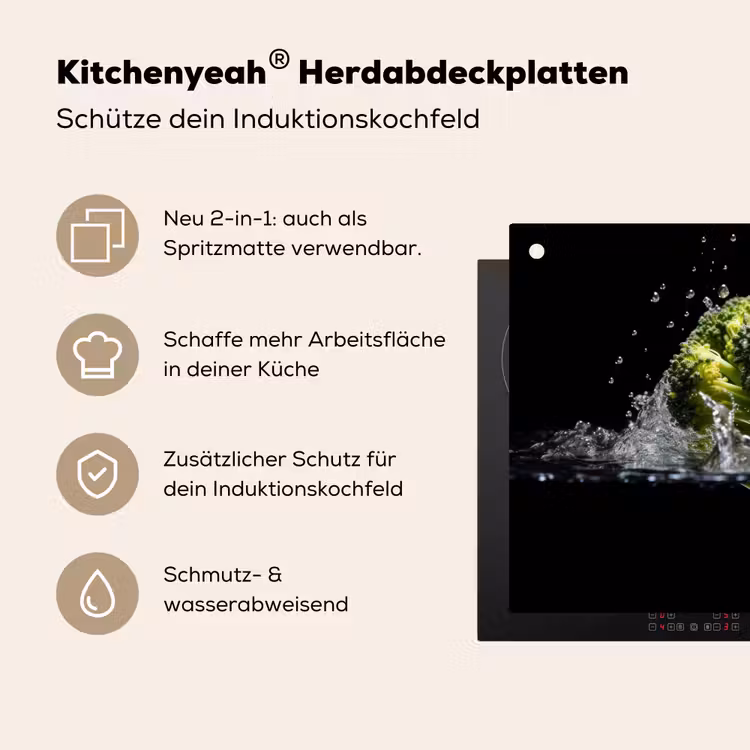 Broccoli - Groen - Water - Zwart Inductie beschemer met haakjes klein -ky-usp-de
