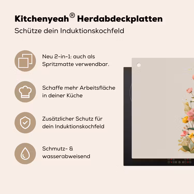Boeken - Stapel - Bloemen - Kleurrijk Inductie beschemer met haakjes klein -ky-usp-de