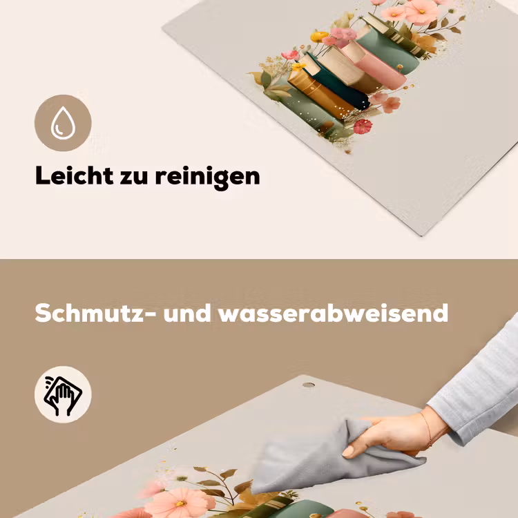 Boeken - Stapel - Bloemen - Kleurrijk Inductie beschemer met haakjes klein -ky-schoon-de